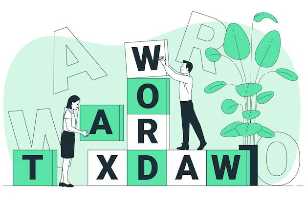 Animated people putting letters into words