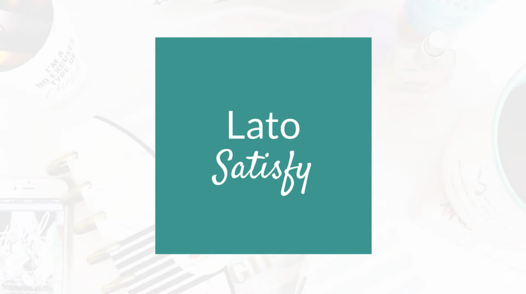 words lato satisfy inside a green square on a blurred nude background